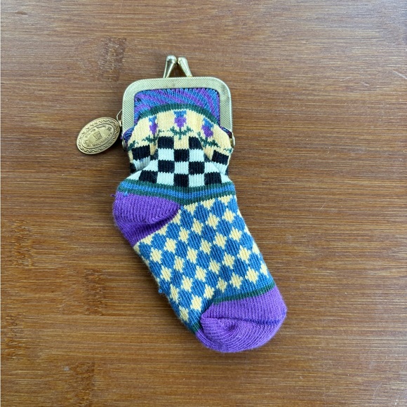 MacKenzie-Childs Coin Purse Purple Thistle Fair Isle Sock Change Gift Bag NY - Picture 4 of 7